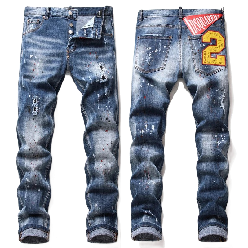 Distressed Paint-Splatter Denim Jeans (Dsquared2 Style)